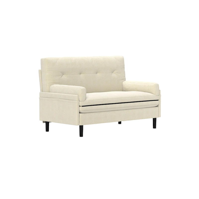 Causeuse convertible en velours côtelé ivoire – Canapé / Chaise longue / Lit, 2 places