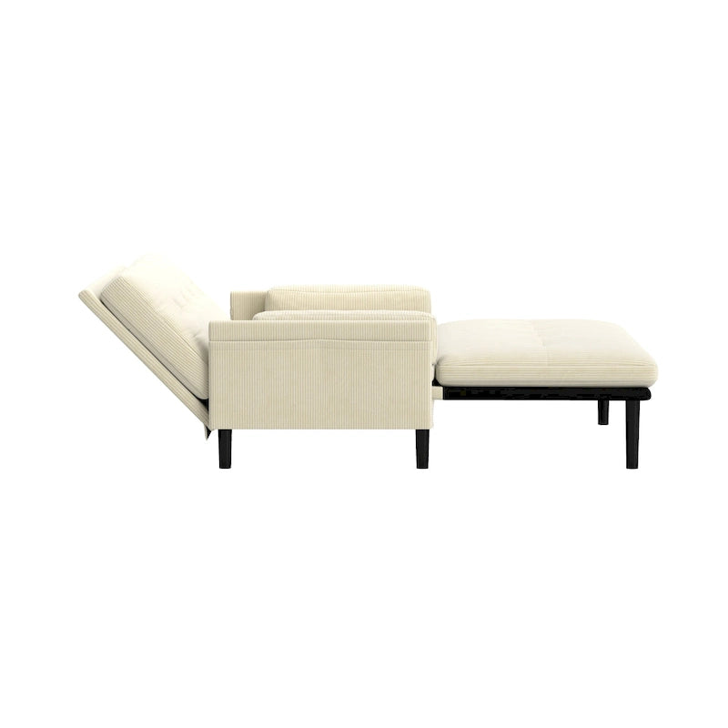 Causeuse convertible en velours côtelé ivoire – Canapé / Chaise longue / Lit, 2 places