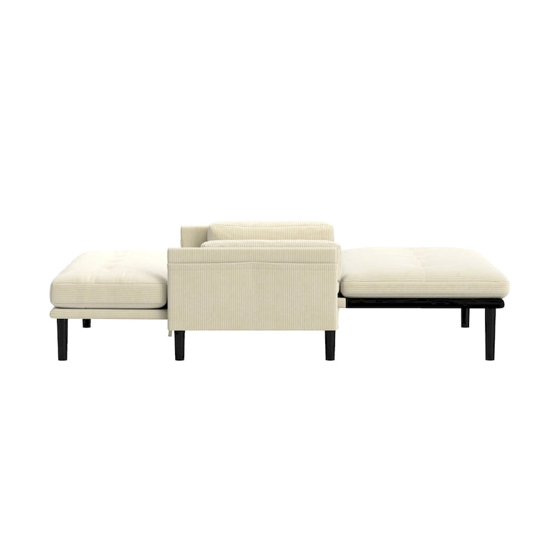 Causeuse convertible en velours côtelé ivoire – Canapé / Chaise longue / Lit, 2 places