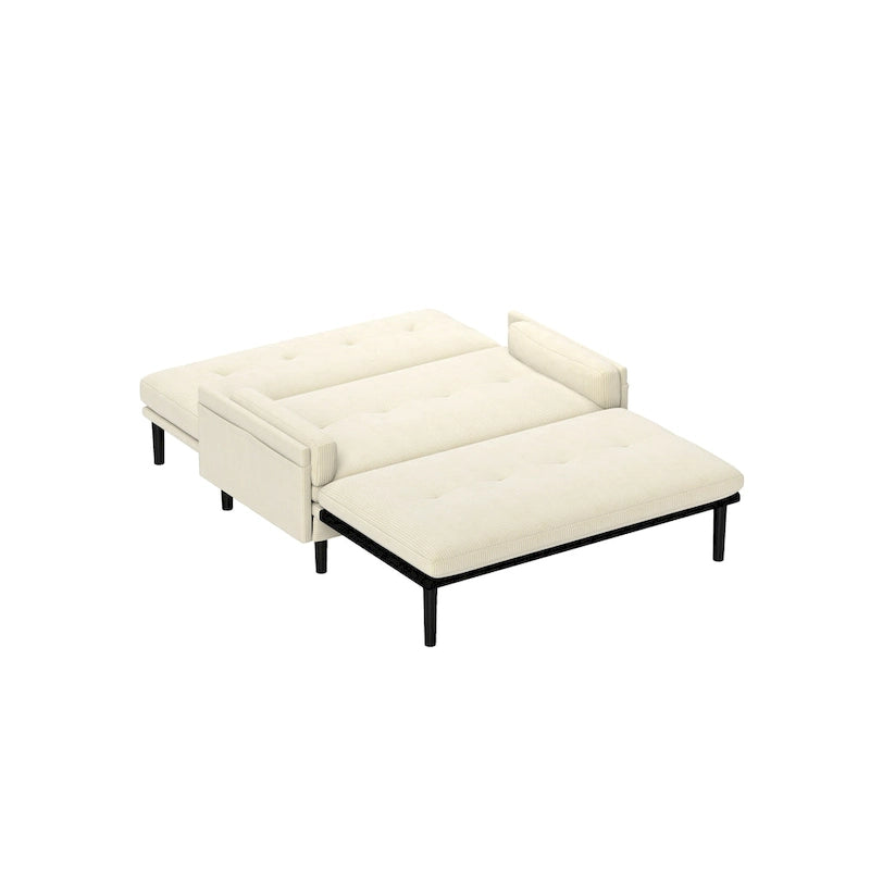 Causeuse convertible en velours côtelé ivoire – Canapé / Chaise longue / Lit, 2 places
