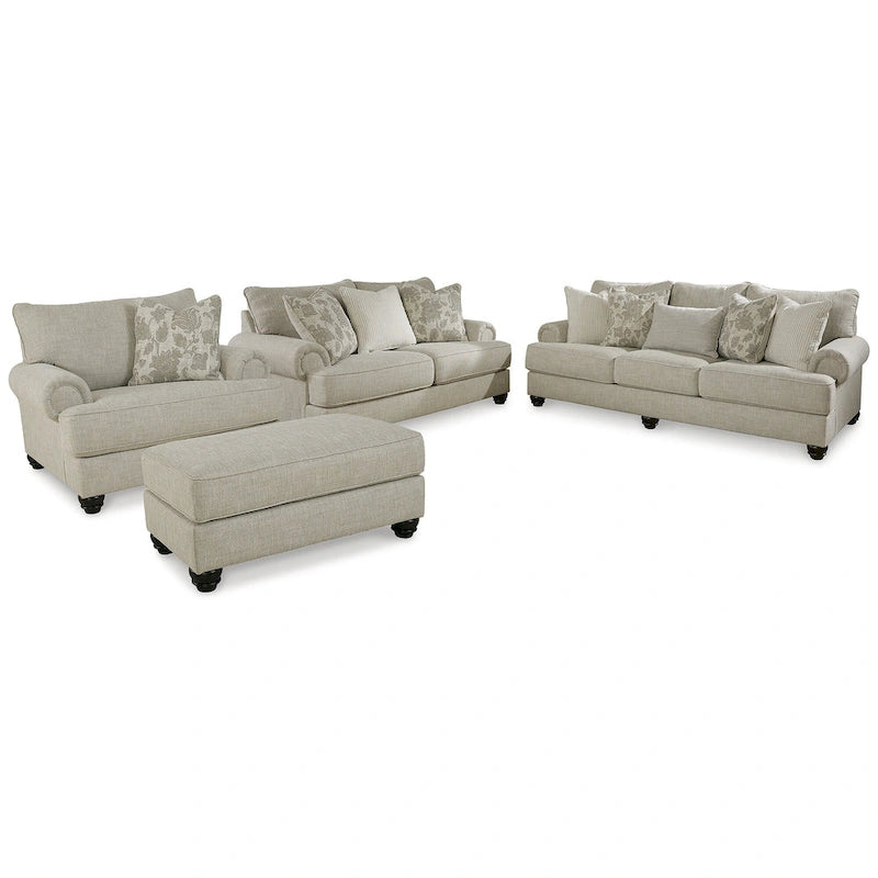 Ensemble de salon 4 pièces en tissu beige pour 5 à 6 personnes – Accoudoirs roulés