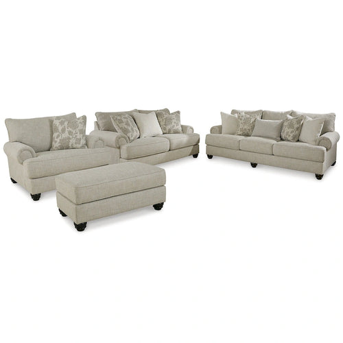 Ensemble de salon 4 pièces en tissu beige pour 5 à 6 personnes – Accoudoirs roulés