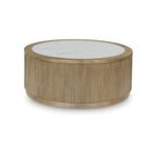 Table basse ronde marron clair/blanc avec roulettes, 1 à 2 personnes