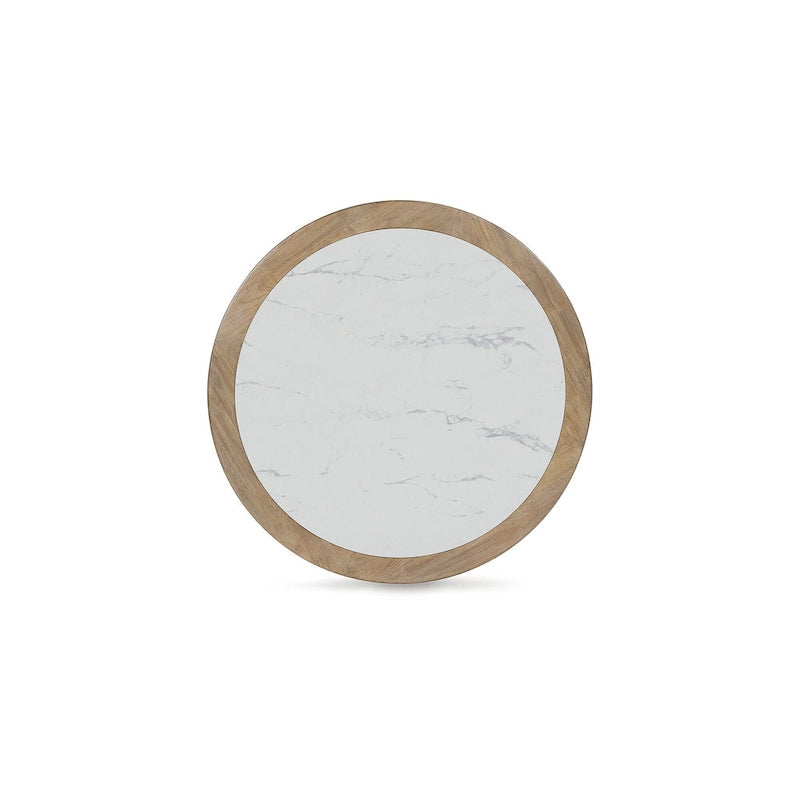 Table basse ronde marron clair/blanc avec roulettes, 1 à 2 personnes