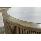 Table basse ronde marron clair/blanc avec roulettes, 1 à 2 personnes