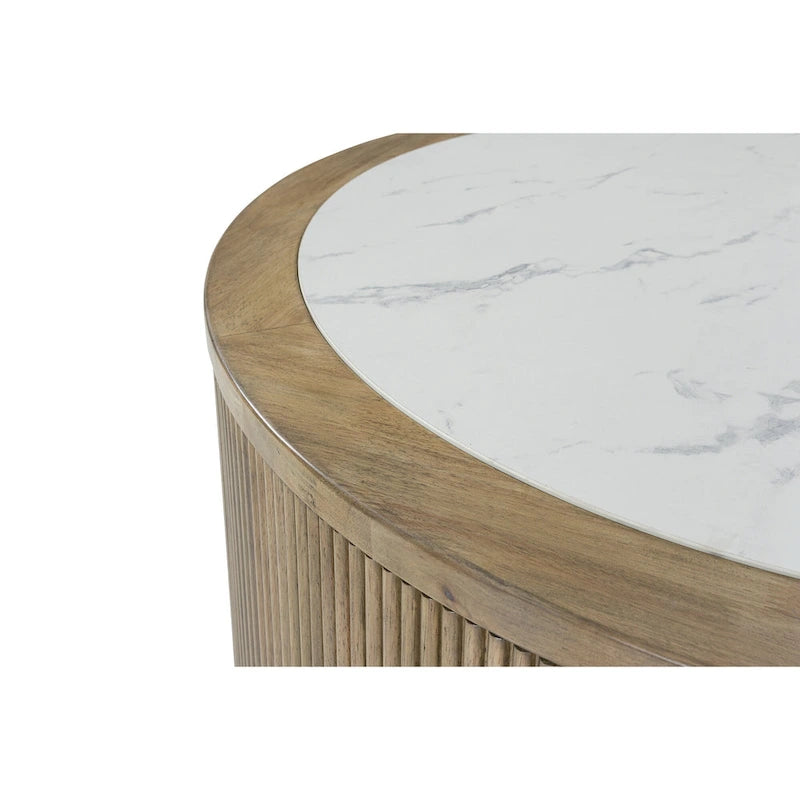 Table basse ronde marron clair/blanc avec roulettes, 1 à 2 personnes