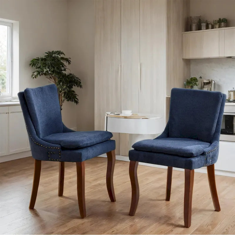 Chaise de salle à manger capitonnée en chenille beige / bleu / gris, lot de 2