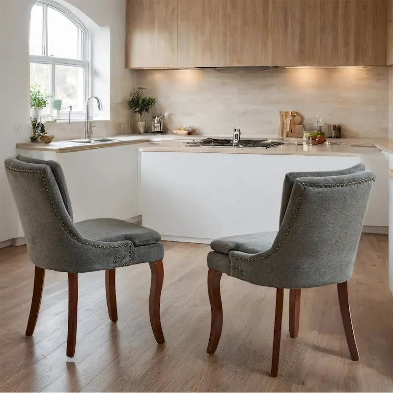 Chaise de salle à manger capitonnée en chenille beige / bleu / gris, lot de 2