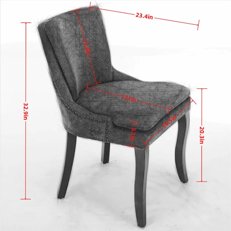 Chaise de salle à manger capitonnée en chenille beige / bleu / gris, lot de 2