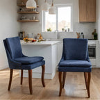 Chaise de salle à manger capitonnée en chenille beige / bleu / gris, lot de 2