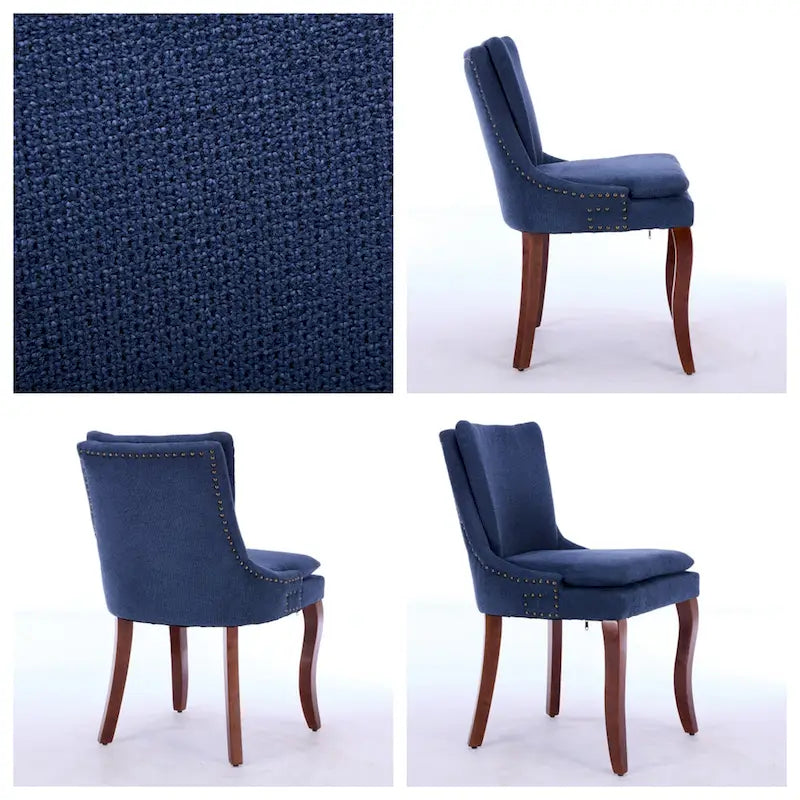 Chaise de salle à manger capitonnée en chenille beige / bleu / gris, lot de 2