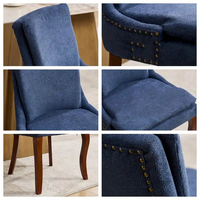 Chaise de salle à manger capitonnée en chenille beige / bleu / gris, lot de 2