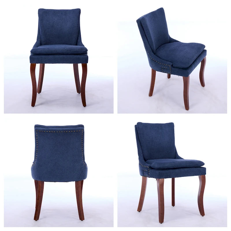 Chaise de salle à manger capitonnée en chenille beige / bleu / gris, lot de 2