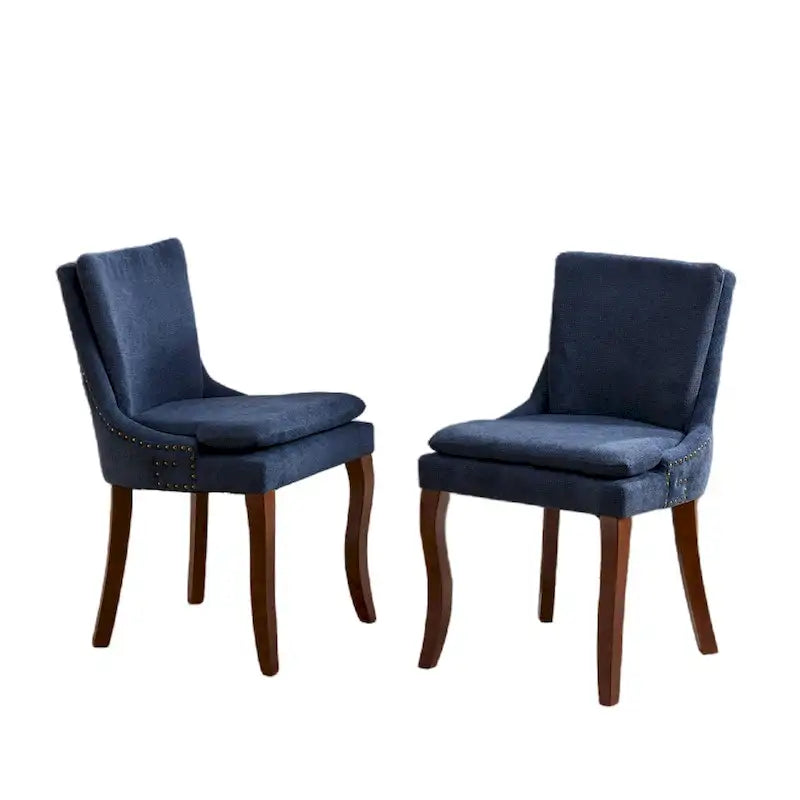 Chaise de salle à manger capitonnée en chenille beige / bleu / gris, lot de 2