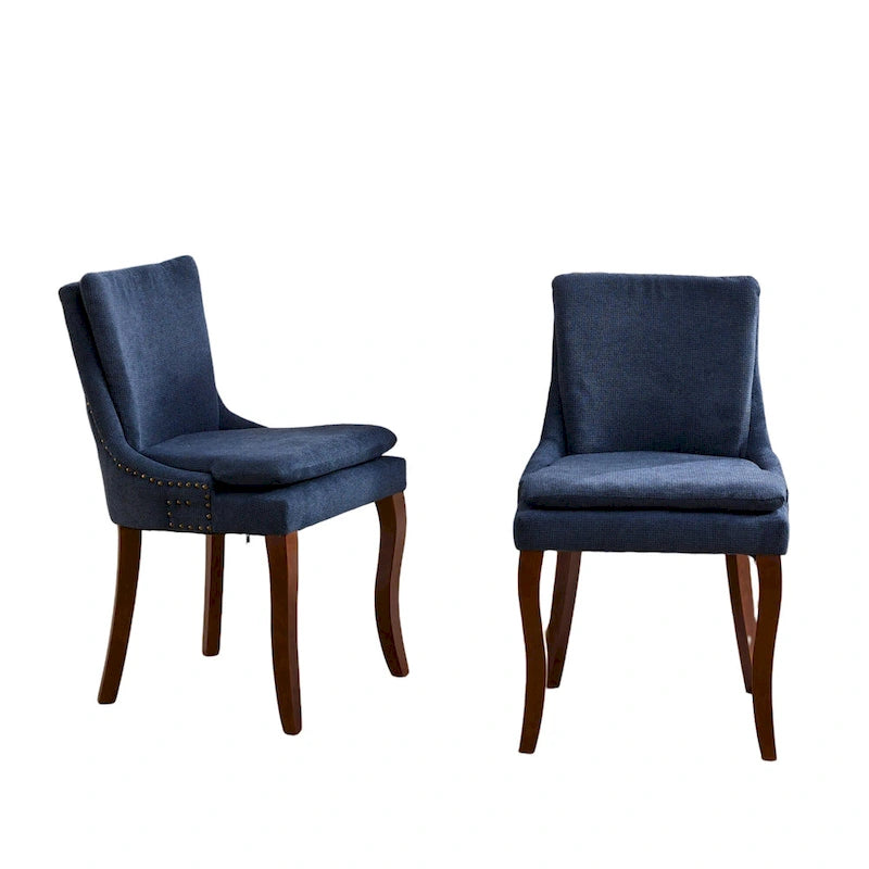 Chaise de salle à manger capitonnée en chenille beige / bleu / gris, lot de 2