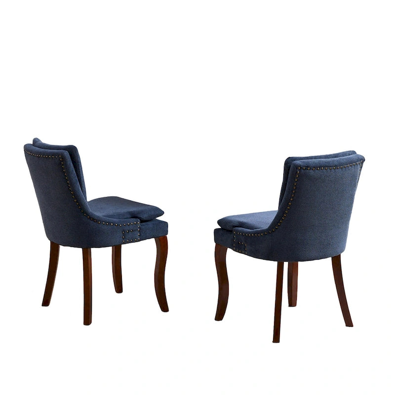 Chaise de salle à manger capitonnée en chenille beige / bleu / gris, lot de 2