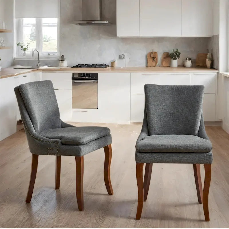 Chaise de salle à manger capitonnée en chenille beige / bleu / gris, lot de 2