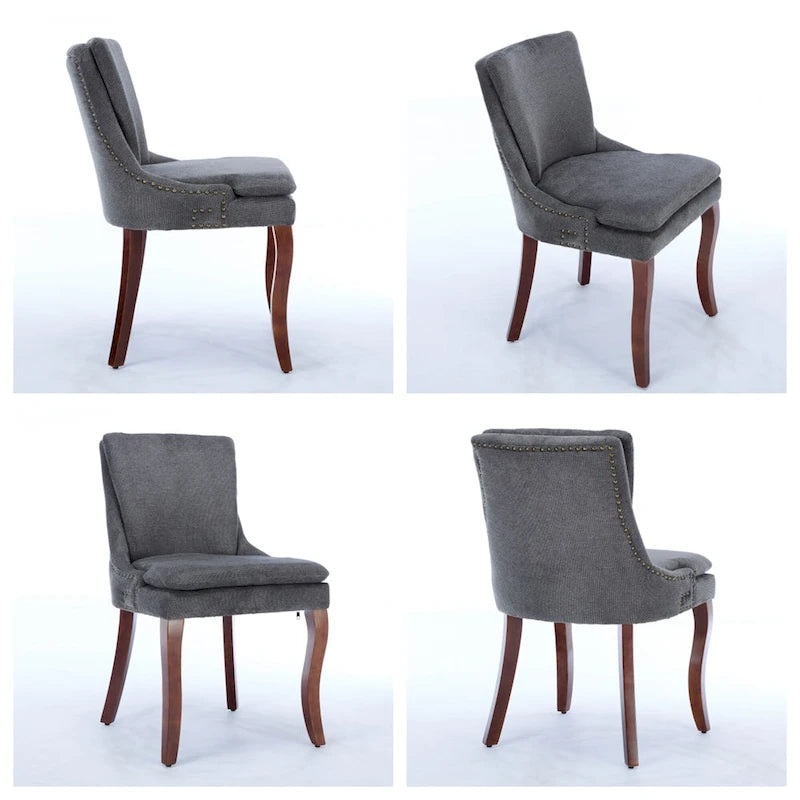 Chaise de salle à manger capitonnée en chenille beige / bleu / gris, lot de 2