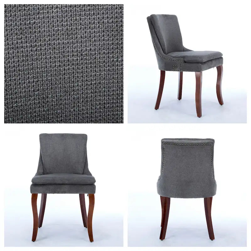 Chaise de salle à manger capitonnée en chenille beige / bleu / gris, lot de 2