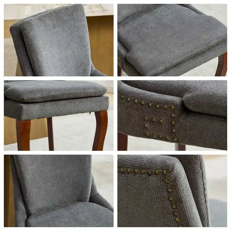 Chaise de salle à manger capitonnée en chenille beige / bleu / gris, lot de 2