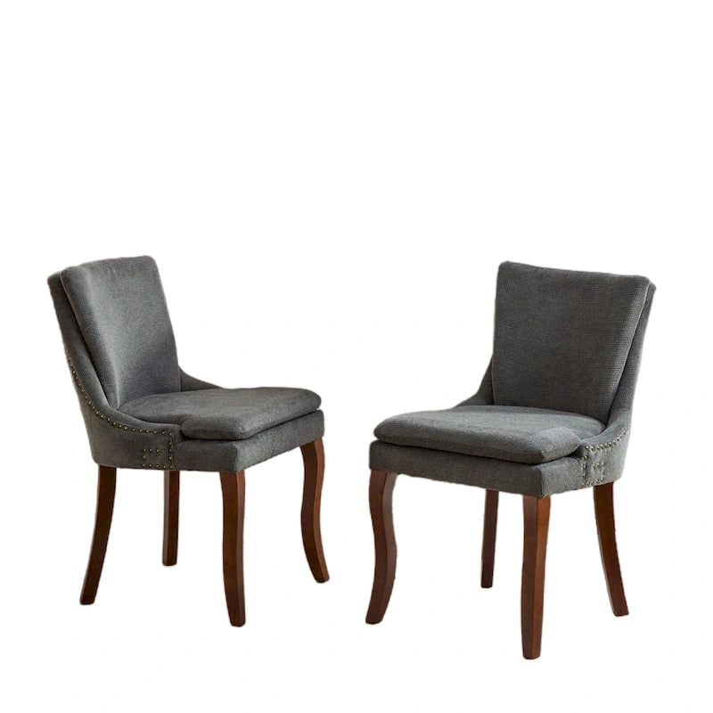 Chaise de salle à manger capitonnée en chenille beige / bleu / gris, lot de 2