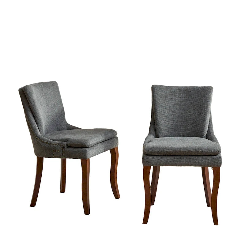 Chaise de salle à manger capitonnée en chenille beige / bleu / gris, lot de 2