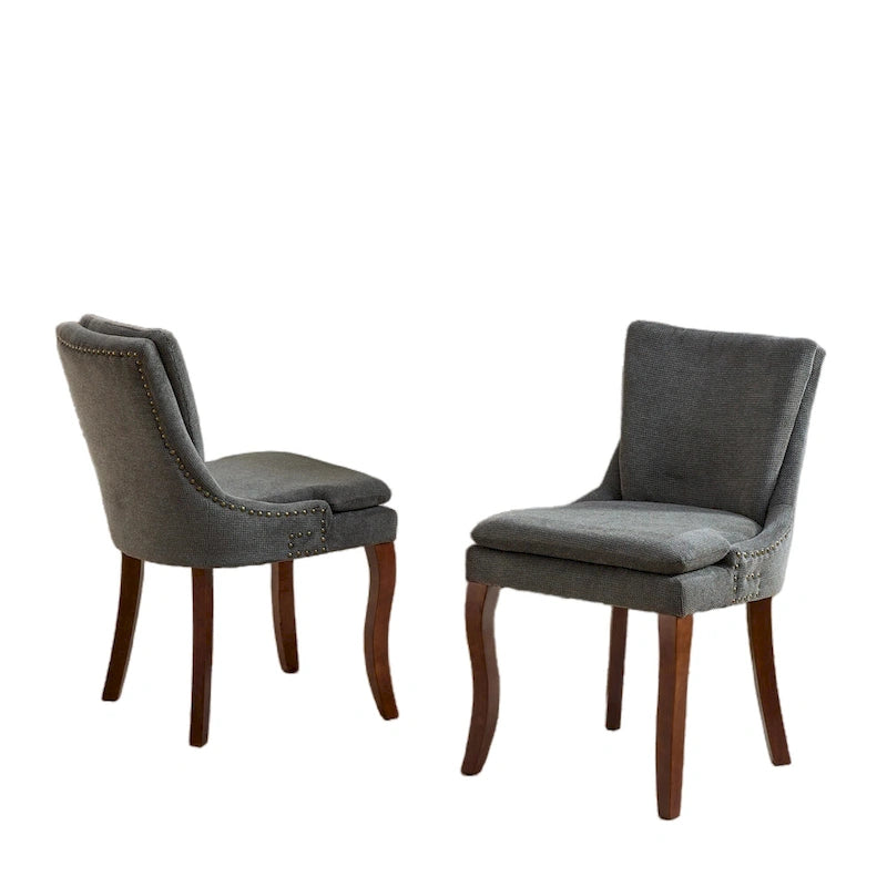 Chaise de salle à manger capitonnée en chenille beige / bleu / gris, lot de 2