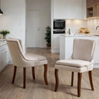 Chaise de salle à manger capitonnée en chenille beige / bleu / gris, lot de 2