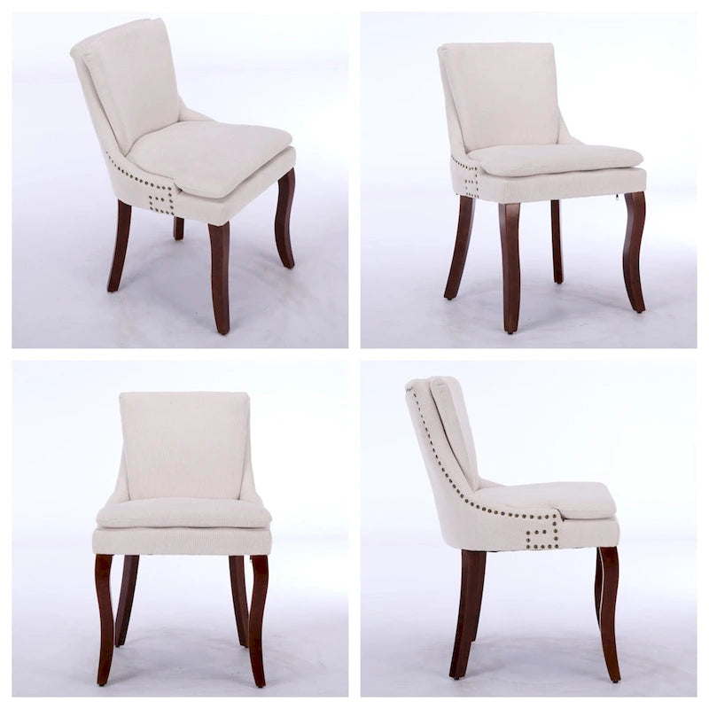 Chaise de salle à manger capitonnée en chenille beige / bleu / gris, lot de 2