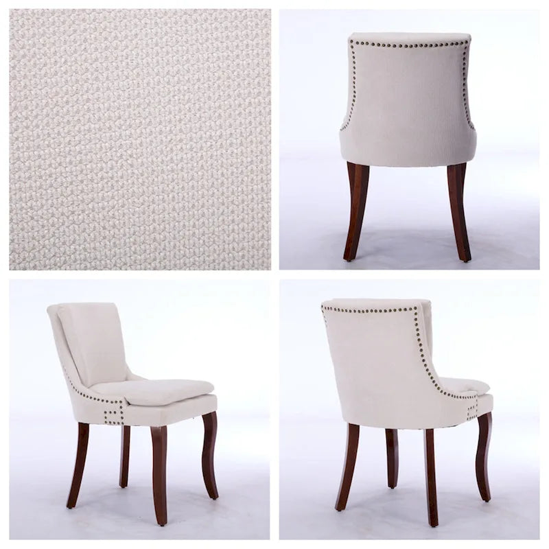 Chaise de salle à manger capitonnée en chenille beige / bleu / gris, lot de 2