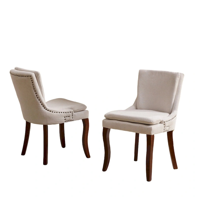 Chaise de salle à manger capitonnée en chenille beige / bleu / gris, lot de 2