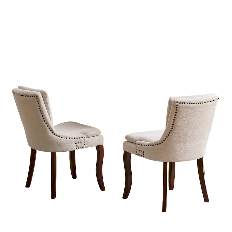 Chaise de salle à manger capitonnée en chenille beige / bleu / gris, lot de 2