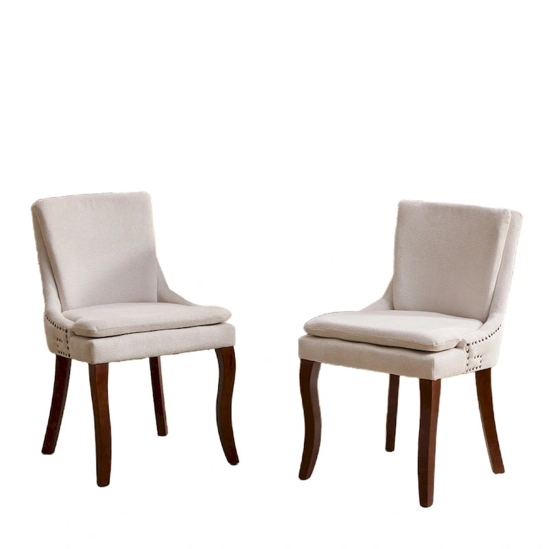 Chaise de salle à manger capitonnée en chenille beige / bleu / gris, lot de 2