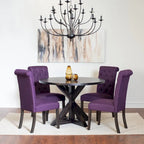 Ensemble de salle à manger rond 5 pièces, bleu/beige/noir/violet, chaises rembourrées à dossier haut, 4 places