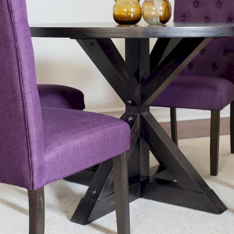 Ensemble de salle à manger rond 5 pièces, bleu/beige/noir/violet, chaises rembourrées à dossier haut, 4 places