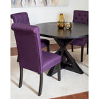 Ensemble de salle à manger rond 5 pièces, bleu/beige/noir/violet, chaises rembourrées à dossier haut, 4 places