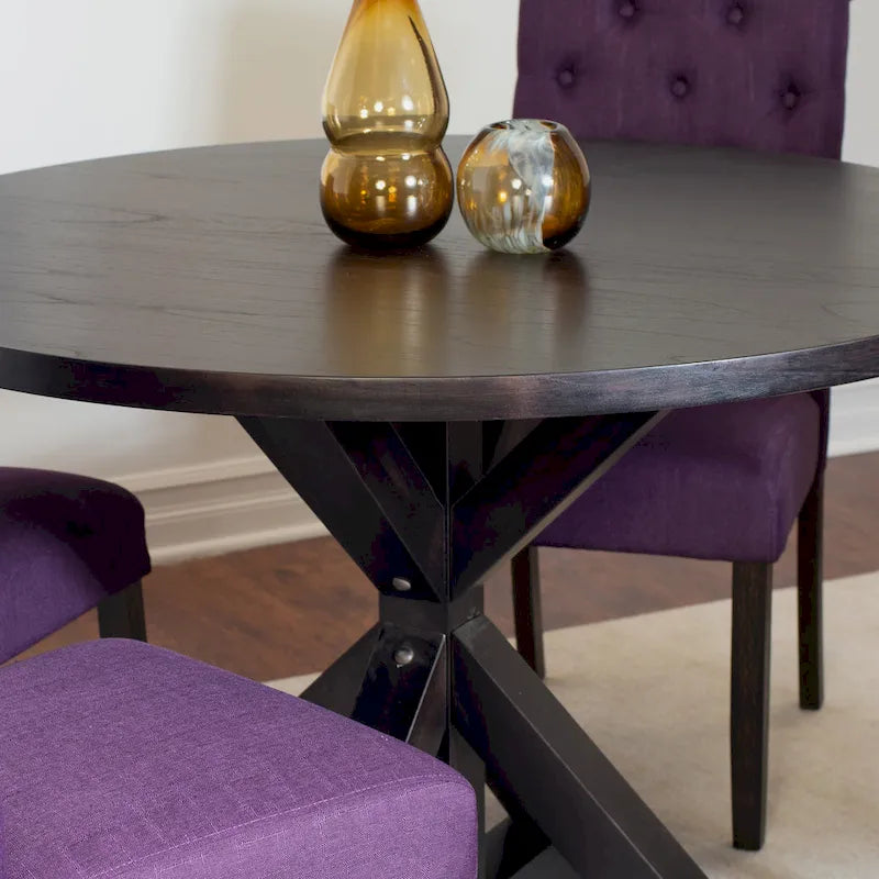 Ensemble de salle à manger rond 5 pièces, bleu/beige/noir/violet, chaises rembourrées à dossier haut, 4 places