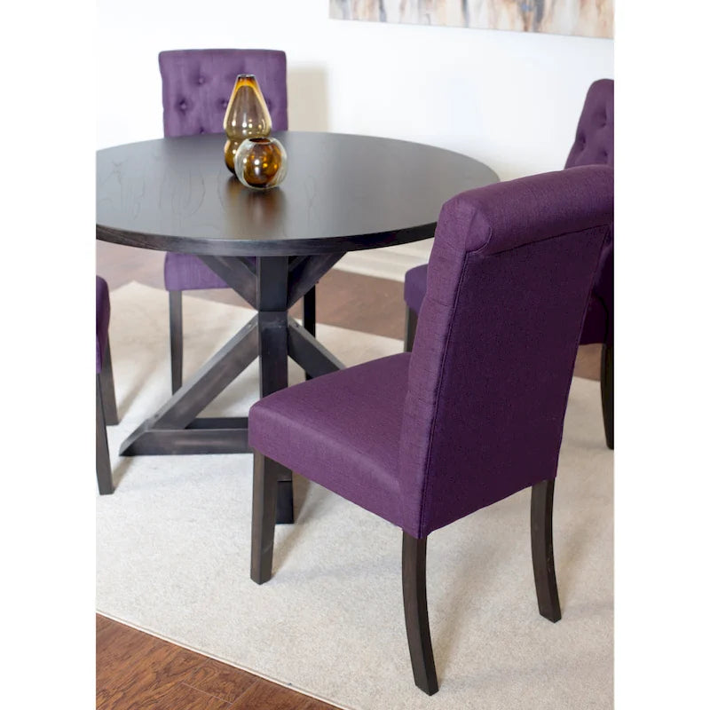 Ensemble de salle à manger rond 5 pièces, bleu/beige/noir/violet, chaises rembourrées à dossier haut, 4 places