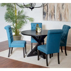 Ensemble de salle à manger rond 5 pièces, bleu/beige/noir/violet, chaises rembourrées à dossier haut, 4 places
