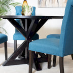 Ensemble de salle à manger rond 5 pièces, bleu/beige/noir/violet, chaises rembourrées à dossier haut, 4 places