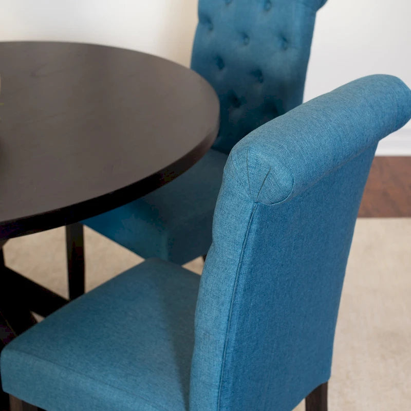 Ensemble de salle à manger rond 5 pièces, bleu/beige/noir/violet, chaises rembourrées à dossier haut, 4 places