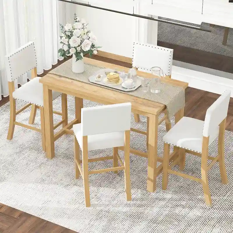 Ensemble de salle à manger hauteur comptoir 5 pièces en bois naturel (4 places)
