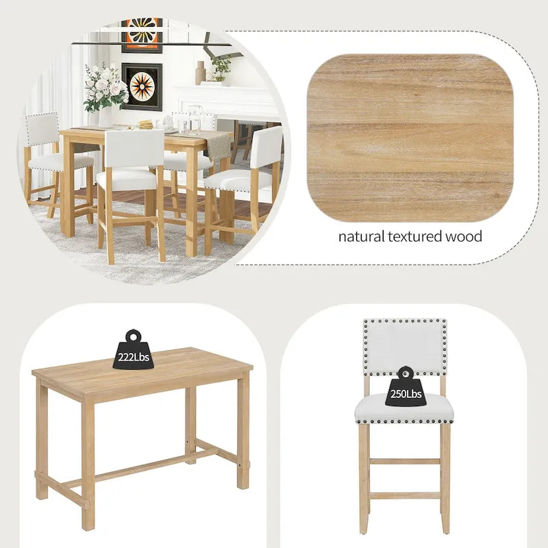 Ensemble de salle à manger hauteur comptoir 5 pièces en bois naturel (4 places)