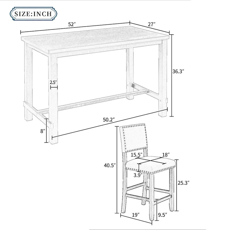 Ensemble de salle à manger hauteur comptoir 5 pièces en bois naturel (4 places)