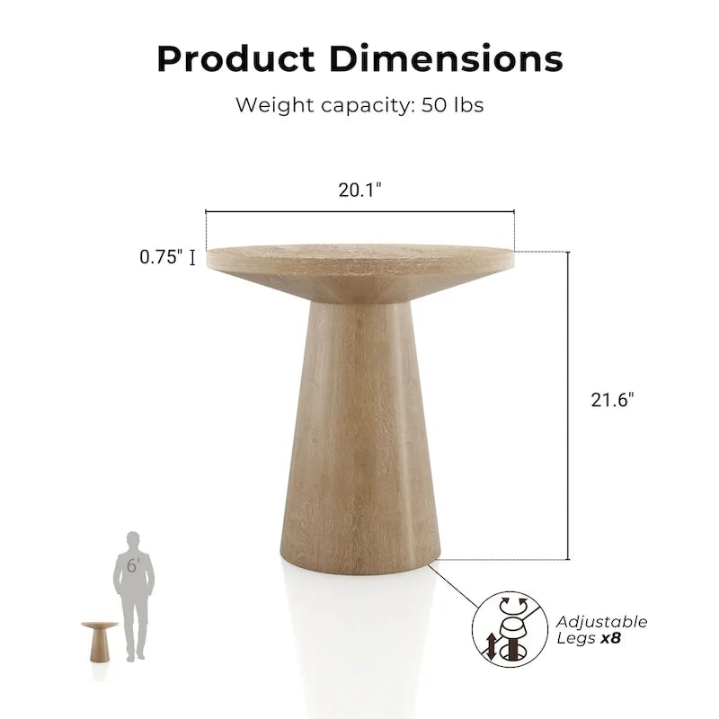 Chêne, Table d'appoint piédestal conique ronde, 1 pièce