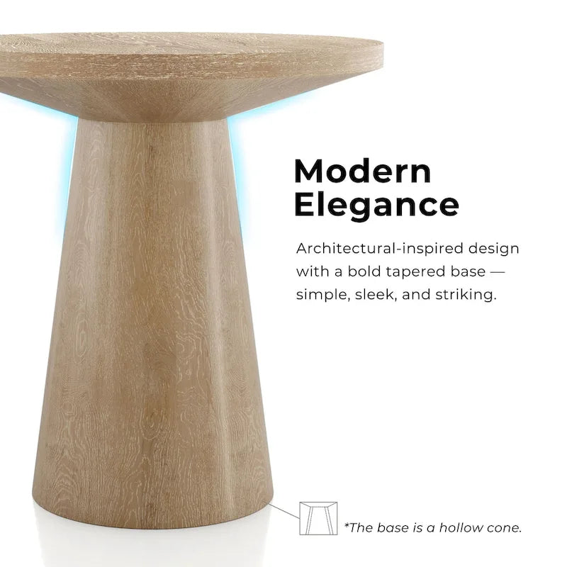 Chêne, Table d'appoint piédestal conique ronde, 1 pièce