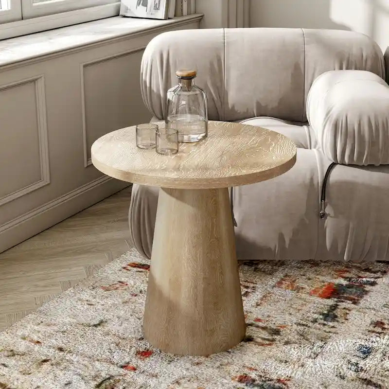 Chêne, Table d'appoint piédestal conique ronde, 1 pièce