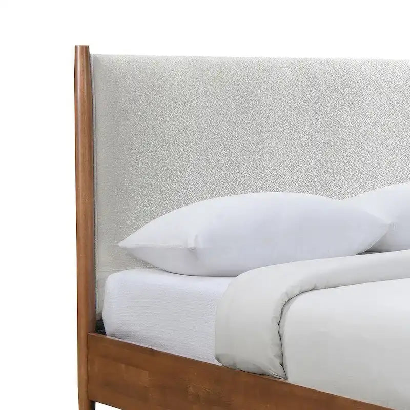 Ensemble de chambre 3 pièces en noyer et bouclé beige de style Mid-Century (Grand lit/Très grand lit, 1 à 2 places)