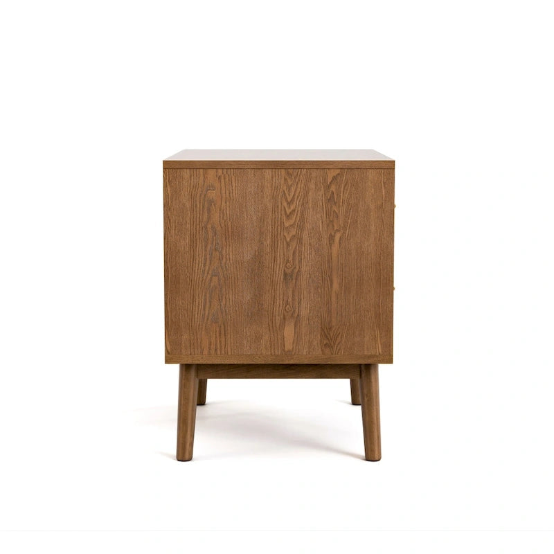Ensemble de chambre 3 pièces en noyer et bouclé beige de style Mid-Century (Grand lit/Très grand lit, 1 à 2 places)