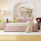 Lit de repos en velours gris/rose/beige avec lit gigogne escamotable, double à grand lit, 1 à 2 couchages